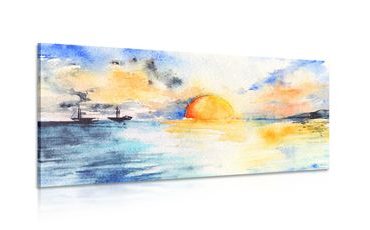 WANDBILD MEER UND UNTERGEHENDE SONNE IN AQUARELL - BILDER VON NATUR UND LANDSCHAFT - BILDER