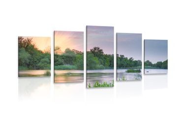 5-PIECE CANVAS PRINT SUNRISE BY THE RIVER - PICTURES OF NATURE AND LANDSCAPE - PICTURES