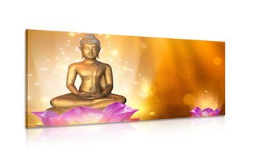 WANDBILD BUDDHA-STATUE AUF EINER LOTOSBLÜTE - BILDER MIT FENG SHUI-MOTIVEN - BILDER