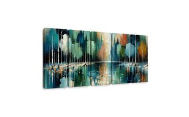 5-TEILIGES WANDBILD RUHIGE WALDREFLEXION - BILDER WALD - BILDER