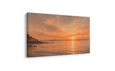 TABLEAU SUR TOILE – COUCHER DE SOLEIL ORANGÉ SUR LA MER - TABLEAUX LEVER ET COUCHER DE SOLEIL - TABLEAUX