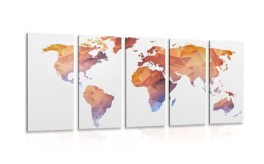 5-RÉSZES KÉP SOKSZÖGŰ VILÁGTÉRKÉP NARANCSSÁRGA ÁRNYALATBAN - TÉRKÉPES KÉPEK - KÉPEK