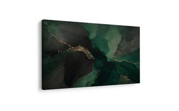 TABLEAU SUR TOILE – COMPOSITION ÉMERAUDE SOMBRE ET OR - IMAGES FORMES ABSTRAITES - TABLEAUX