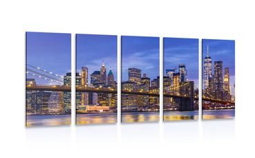 5-PIECE CANVAS PRINT ENCHANTING BROOKLYN BRIDGE - PICTURES OF CITIES - PICTURES