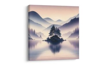 WANDBILD SEE UND NEBLIGE BERGE - BILDER SEEN - BILDER