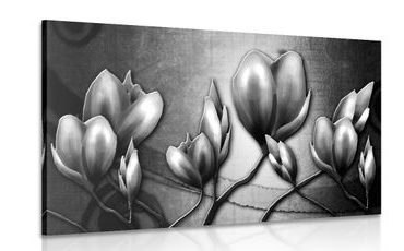 OBRAZ KVĚTY V ETNO STYLU V ČERNOBÍLÉM PROVEDENÍ - ČERNOBÍLÉ OBRAZY - OBRAZY