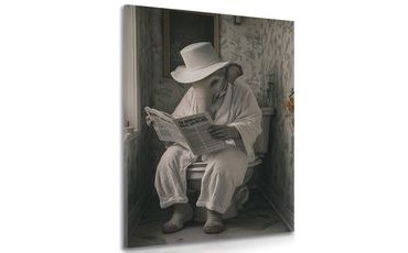 TABLOU ELEFANT CU ZIAR PE TOALETĂ - TABLOURI CU ELEFANȚI - TABLOURI