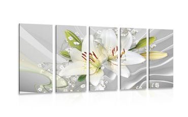 5-delna slika bela lilija na zanimivem ozadju