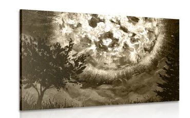 OBRAZ ZÁŘIVÝ MĚSÍC NA NOČNÍ OBLOZE V SÉPIOVÉM PROVEDENÍ - ČERNOBÍLÉ OBRAZY - OBRAZY