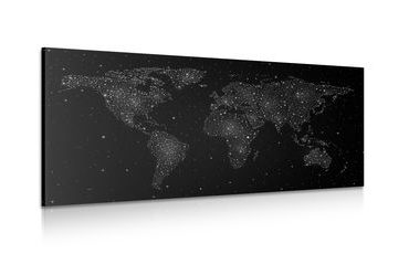 CANVAS PRINT WORLD MAP WITH NIGHT SKY IN BLACK AND WHITE - PICTURES OF MAPS - PICTURES