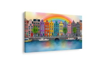 OBRAZ DUHOVÉ MĚSTO NA KANÁLE - BAREVNÉ DOMY - OBRAZY