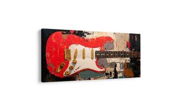SLIKA CRVENA GITARA NA PLATNU - GLAZBENE SLIKE - SLIKE