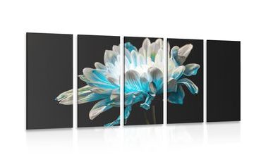 QUADRO IN 5 PARTI MARGHERITA SU SFONDO NERO - QUADRI DI FIORI - QUADRI