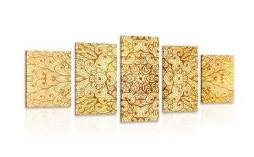 5-TEILIGES WANDBILD GOLDENES ETHNISCHES MANDALA - BILDER MIT FENG SHUI-MOTIVEN - BILDER