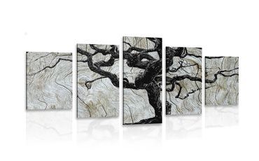 IMPRESSION SUR TOILE EN 5 PARTIES ARBRE ABSTRAIT SUR BOIS - IMPRESSIONS SUR TOILE ARBRES ET FEUILLES - IMPRESSION SUR TOILE