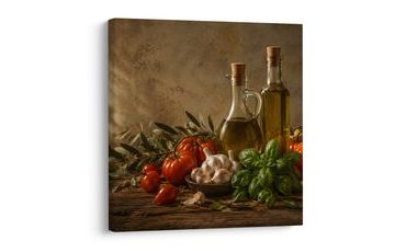 TABLEAU SUR TOILE – NATURE MORTE DE CUISINE À L’AIL - IMAGES DE NOURRITURE ET DE BOISSONS - TABLEAUX