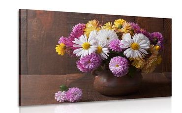 WANDBILD STILLLEBEN MIT HERBSTLICHEN CHRYSANTHEMEN - BILDER BLUMEN - BILDER