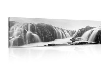 OBRAZ VZNEŠENÉ VODOPÁDY V ČIERNOBIELOM PREVEDENÍ - OBRAZY VODOPÁD - OBRAZY