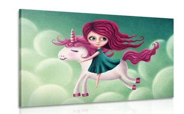 CANVAS PRINT LITTLE GIRL WITH A UNICORN - CHILDRENS PICTURES - PICTURES