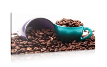 CANVAS PRINT CUPS WITH COFFEE BEANS - PICTURES OF FOOD AND DRINKS - PICTURES