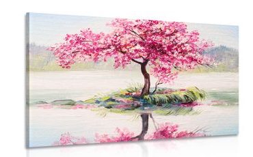 CANVAS PRINT ORIENTAL CHERRY IN PINK DESIGN - PICTURES OF NATURE AND LANDSCAPE - PICTURES