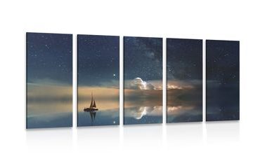 IMPRESSION SUR TOILE EN 5 PARTIES BATEAU EN MER - IMPRESSION SUR TOILE DE NATURE ET PAYSAGE - IMPRESSION SUR TOILE