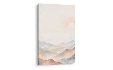 TABLEAU SUR TOILE – SOMMETS PASTEL DANS LA BRUME - TABLEAUX DE MONTAGNE - TABLEAUX