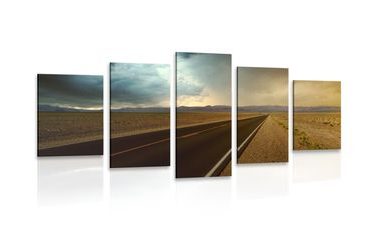 5-PIECE CANVAS PRINT ROAD IN THE MIDDLE OF THE DESERT - PICTURES OF NATURE AND LANDSCAPE - PICTURES