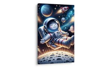 WANDBILD GLÜCKLICHER KOSMONAUT IM ALL - KINDERBILDER WELTRAUM - BILDER