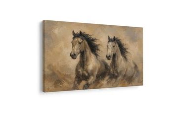TABLEAU SUR TOILE – DUO DE CHEVAUX BRUNS AU GALOP - TABLEAUX DE CHEVAUX - TABLEAUX