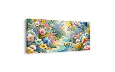 WANDBILD FRÜHLINGSBLUMEN AM FLUSS - BILDER BLUMEN - BILDER