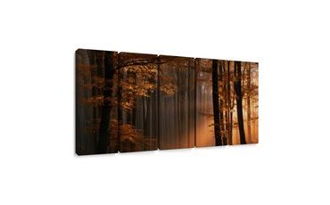 TABLEAU EN 5 PARTIES – FORÊT D’AUTOMNE DANS LA BRUME - TABLEAUX FORÊT - TABLEAUX
