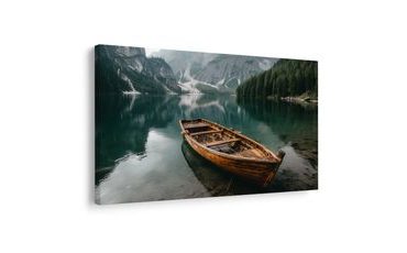 QUADRO SU TELA – BARCA SU LAGO DI MONTAGNA - QUADRI LAGHI - STAMPE E QUADRI