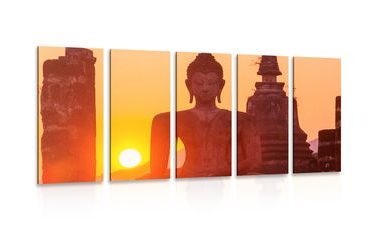 IMPRESSION SUR TOILE EN 5 PARTIES STATUE DE BOUDDHA AU MILIEU DE PIERRES - IMPRESSIONS SUR TOILE FENG SHUI - IMPRESSION SUR TOILE