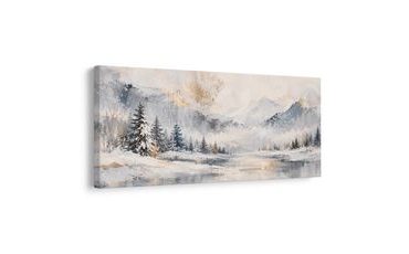 TABLEAU SUR TOILE – SOMMETS ENNEIGÉS AU-DESSUS DE L’EAU CALME - TABLEAUX DE MONTAGNE - TABLEAUX