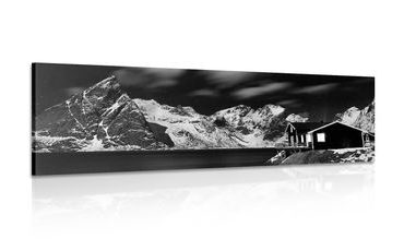 CANVAS PRINT NIGHT LANDSCAPE IN NORWAY IN BLACK AND WHITE - BLACK AND WHITE PICTURES - PICTURES