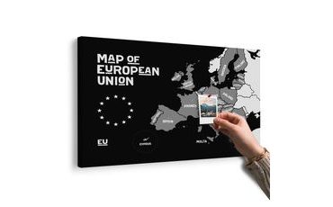 OBRAZ MAPA EDUKACYJNA Z CZARNO-BIAŁYMI NAZWAMI PAŃSTW UNII EUROPEJSKIEJ NA KORKU - OBRAZY NA KORKU - OBRAZY