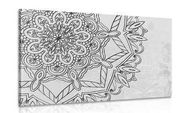OBRAZ MANDALA V ZIMNOM MOTÍVE V ČIERNOBIELOM PREVEDENÍ - ČIERNOBIELE OBRAZY - OBRAZY