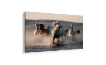 TABLEAU SUR TOILE – CHEVAUX BLANCS DANS LES VAGUES - TABLEAUX DE CHEVAUX - TABLEAUX