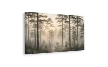 TABLEAU SUR TOILE – FORÊT DANS LA BRUME MATINALE - TABLEAUX FORÊT - TABLEAUX