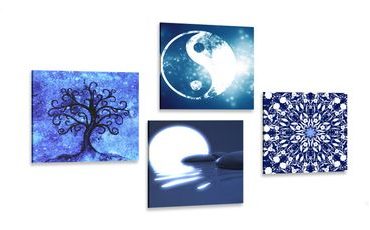 IMPRESSION SUR TOILE ENSEMBLE FENG SHUI EN VERSION BLEUE - ASSEMBLAGES DE PEINTURES SUR TOILE - IMPRESSION SUR TOILE