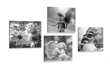 CANVAS PRINT SET HEAVENLY HARMONY IN BLACK AND WHITE - SET OF PICTURES - PICTURES