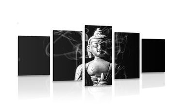 5-PIECE CANVAS PRINT BUDDHA STATUE IN BLACK AND WHITE - BLACK AND WHITE PICTURES - PICTURES