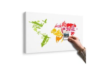 OBRAZ NA KORKU MAPA SVĚTA SE SYMBOLY JEDNOTLIVÝCH KONTINENTŮ - OBRAZY NA KORKU - OBRAZY