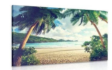 CANVAS PRINT SUNSET ON THE ISLAND OF SEYCHELLES - PICTURES OF NATURE AND LANDSCAPE - PICTURES