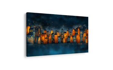 OBRAZ VÁNOČNÍ NOČNÍ MĚSTO - BAREVNÉ DOMY - OBRAZY