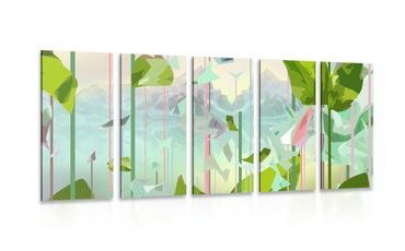 5-PIECE CANVAS PRINT ABSTRACT PARADISE - PICTURES OF TREES AND LEAVES - PICTURES