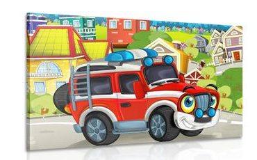 CANVAS PRINT TOY CAR ON THE ROAD - CHILDRENS PICTURES - PICTURES