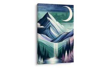 WANDBILD WALD UND BERGE BEI NACHT - BILDER VON BERGEN - BILDER