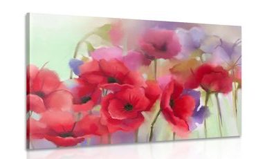CANVAS PRINT BEAUTIFUL DRAWN POPPIES - PICTURES FLOWERS - PICTURES